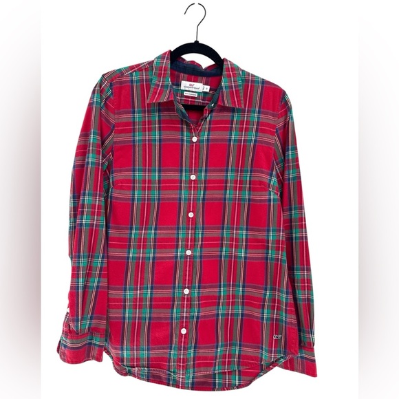 Vineyard Vines Jolly Plaid Classic Button Down Shirt Top  Lighthouse Red Size 12 - Picture 1 of 6